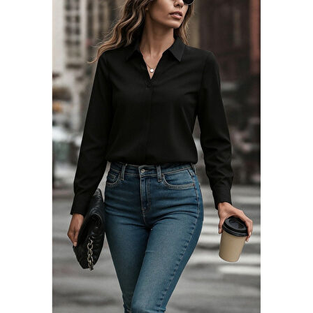 Lucky Life Kadın Uzun Kollu Yakalı Trikoton Gömlek