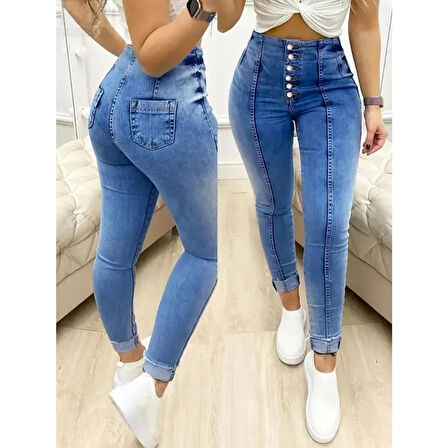 Lucky Life Kadın Yüksek Bel önden Düğmeli Jean Pantolon
