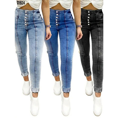 Lucky Life Kadın Yüksek Bel önden Düğmeli Jean Pantolon