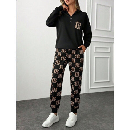 Lucky Life Kadın Uzun Kollu Iki Iplik Kumaş Fermuar Ve Cep Detay Kapüşonlu Ikili Takım