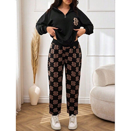 Lucky Life Kadın Uzun Kollu Iki Iplik Kumaş Fermuar Ve Cep Detay Kapüşonlu Ikili Takım