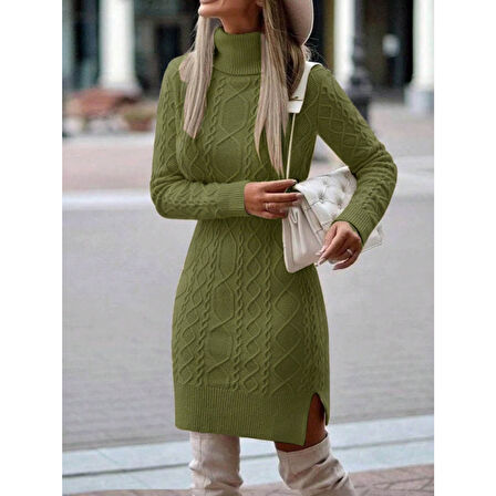 Lucky Life  Yünlü Motifli Midi Boy Triko Elbise