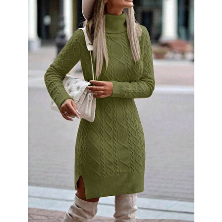 Lucky Life  Yünlü Motifli Midi Boy Triko Elbise