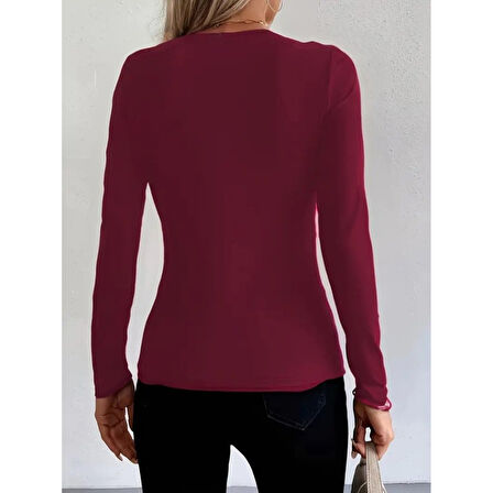 Lucky Life Kadın Uzun Kollu Yakadan Halka Detaylı Viskon Bluz