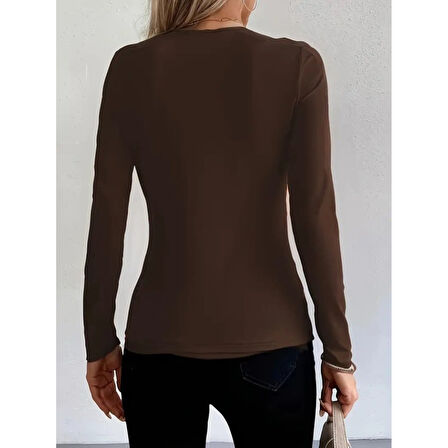 Lucky Life Kadın Uzun Kollu Yakadan Halka Detaylı Viskon Bluz