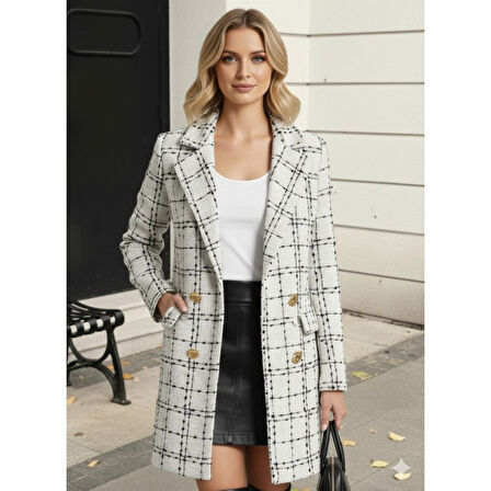 Lucky Life Kadın Uzun Kollu Yakalı önden Düğmeli Dokuma Ceket