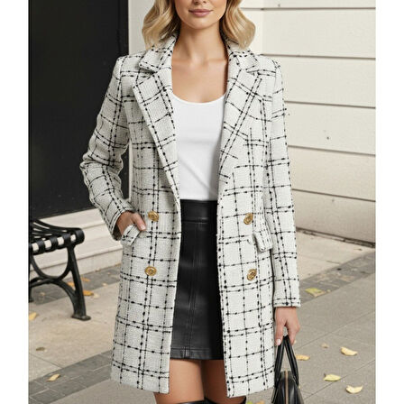 Lucky Life Kadın Uzun Kollu Yakalı önden Düğmeli Dokuma Ceket