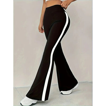 Lucky Life Kadın  Yüksek Bel İspanyol Paçalı Yanlardan şerit Detaylı Dalgıç Tayt Pantolon