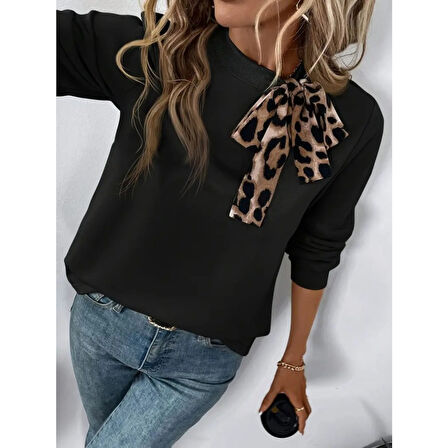 Lucky Life Kadın Uzun Kollu Yakadan Bağlamalı Viskon Iki Iplik Bluz