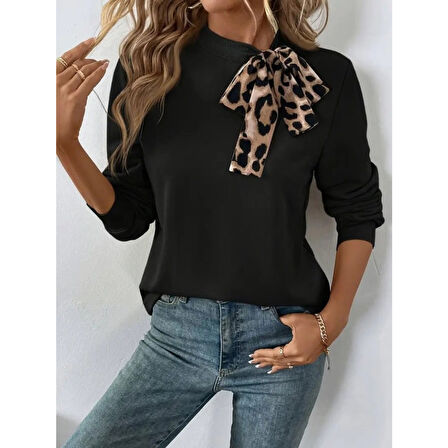 Lucky Life Kadın Uzun Kollu Yakadan Bağlamalı Viskon Iki Iplik Bluz