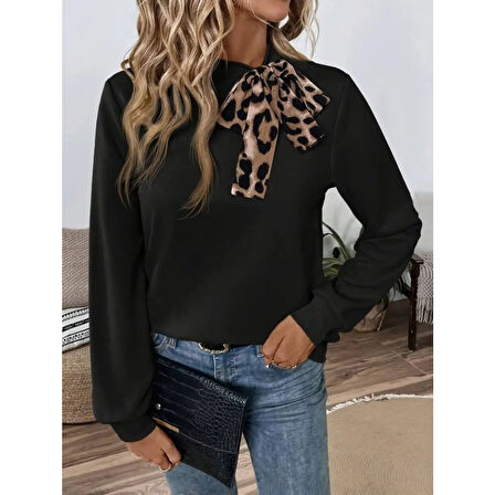 Lucky Life Kadın Uzun Kollu Yakadan Bağlamalı Viskon Iki Iplik Bluz