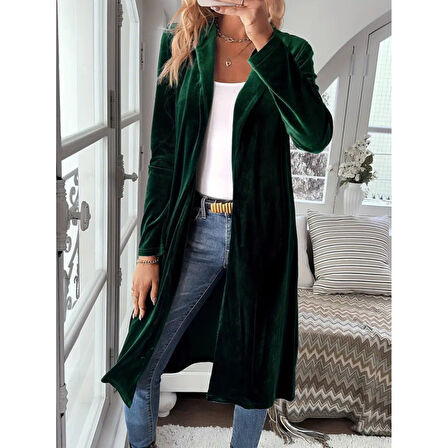 Lucky Life Kadın Uzun Kollu önü Açık Kolları Uzun Midi Ceket