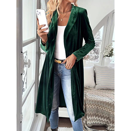 Lucky Life Kadın Uzun Kollu önü Açık Kolları Uzun Midi Ceket