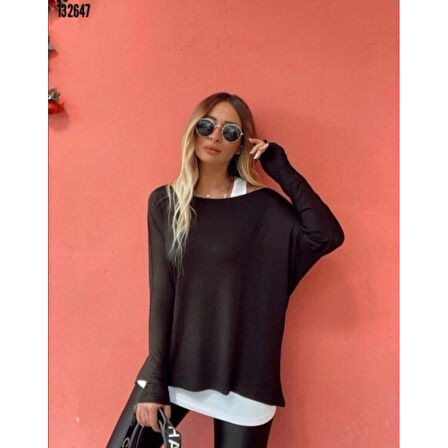 Lucky Life Kadın Uzun Kollu Tek Omuzdan Açık çilek Bluz Ve Viskon Atlet Ikili Takım