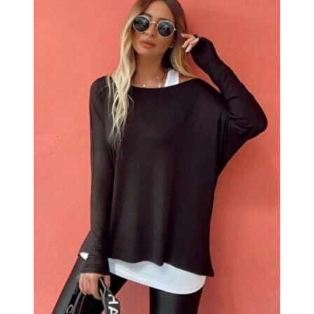 Lucky Life Kadın Uzun Kollu Tek Omuzdan Açık çilek Bluz Ve Viskon Atlet Ikili Takım