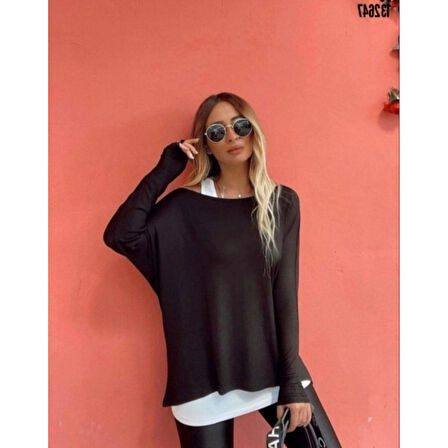 Lucky Life Kadın Uzun Kollu Tek Omuzdan Açık çilek Bluz Ve Viskon Atlet Ikili Takım