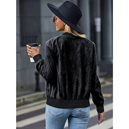 Lucky Life Kadın Uzun Kollu önden Fermuarlı Süet Ceket