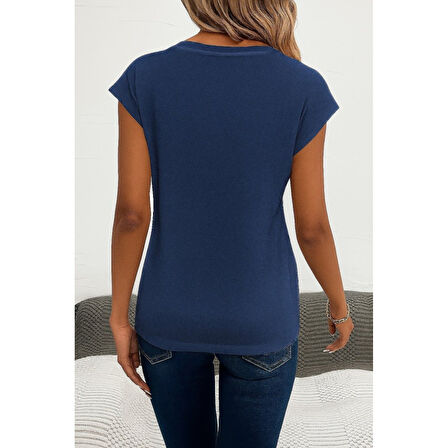 Lucky Life Kadın Kısa Kollu V Yakalı Kalp Desen Viskon Bluz