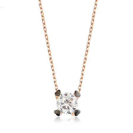 Gümüş Kalpli Tek Taş Kadın Kolye