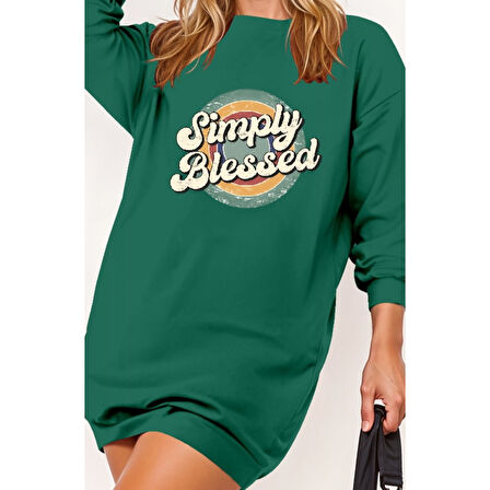 Lucky Life Kadın Uzun Kollu Bisiklet Yaka Yazılı Viskon Iki Iplik Elbise