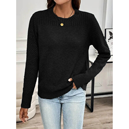 Lucky Life Kadın Uzun Kollu Bisiklet Yaka Triko Bluz