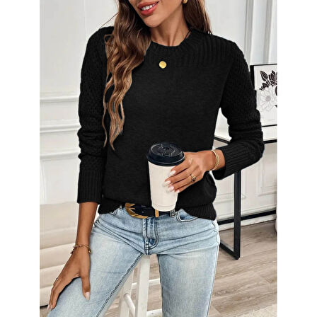 Lucky Life Kadın Uzun Kollu Bisiklet Yaka Triko Bluz