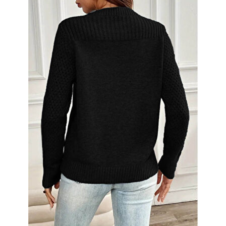 Lucky Life Kadın Uzun Kollu Bisiklet Yaka Triko Bluz