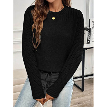 Lucky Life Kadın Uzun Kollu Bisiklet Yaka Triko Bluz