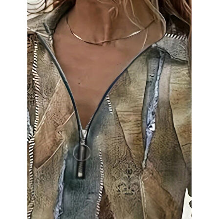 Lucky Life Kadın Uzun Kollu önden Fermuarlı Iki Iplik Bluz