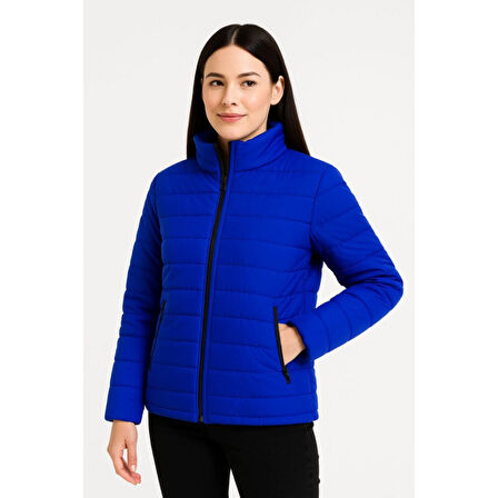 Lucky Life Bomber Mont Ceket – Su İtici Kumaş, Kapitone Astarlı, Fermuarlı, Kışlık - Saks Mavisi