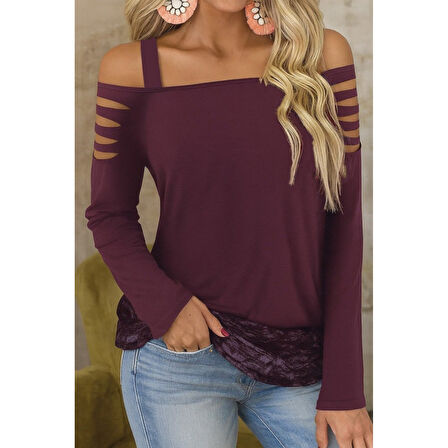 Lucky Life Kadın Uzun Lazer Kesik Detaylı Askılı Viskon Iki Iplik Bluz