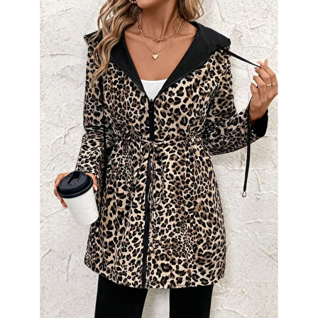 Luck Life Lucky Life Kadın Uzun Kollu Kapşonlu çift Taraflı Cepli Bağcıklı Fermuarlı Viskon Iki Iplik Ceket