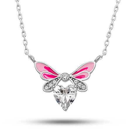 Lucky Life Gümüş Beyaz Kalp Peri Kanatlı Kolye
