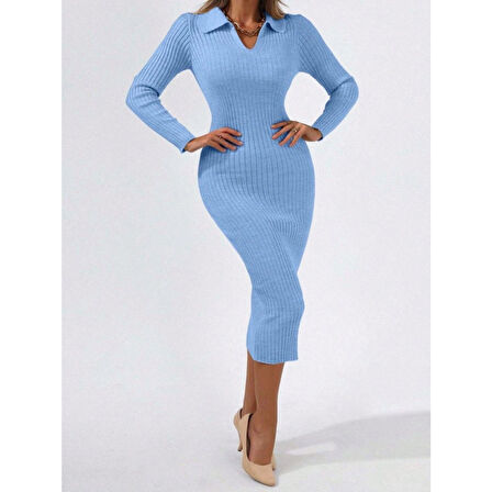 Lucky Life Kadın Siyah Triko Uzun Elbise