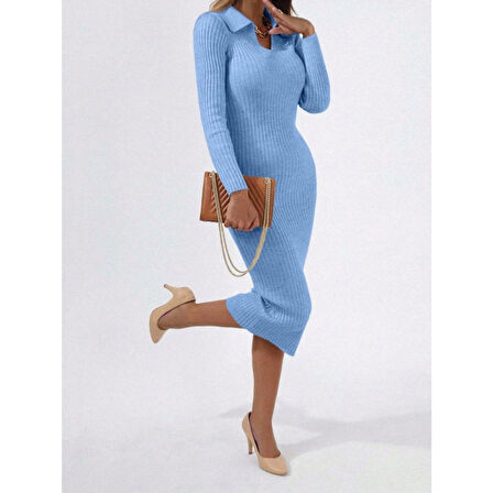 Lucky Life Kadın Siyah Triko Uzun Elbise