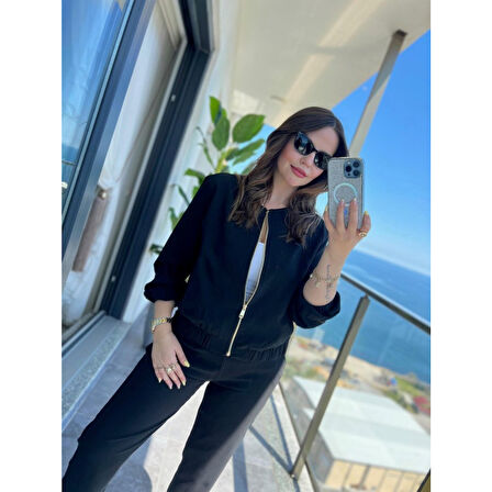 Lucky Life Kadın Uzun Kollu önden Fermuarlı Modal Ceket Ve Pantolon Ikili Takım