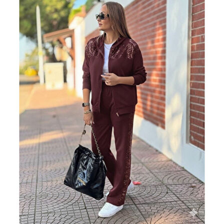 Lucky Life Kadın Uzun Kollu önden Fermuarlı Pul Payetli Alt üst Viskon Iki Iplik Takım