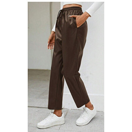 Lucky Life Kadın Yüksel Bel Bağcıklı Deri Pantolon