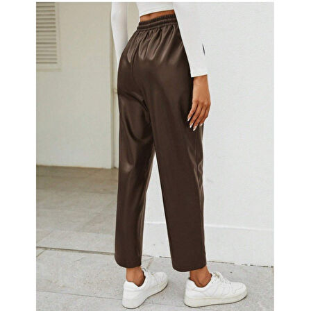 Lucky Life Kadın Yüksel Bel Bağcıklı Deri Pantolon