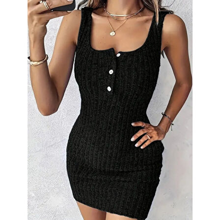 Lucky Life Kadın Askılı Yuvarlak Yakalı önü Düğmeli şardonlu Kaşkorse Mini Elbise Ve Kısa Ceket