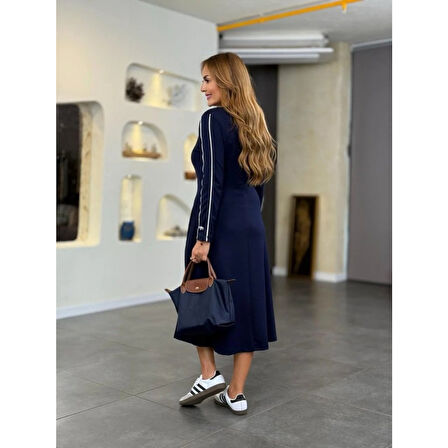 Lucky Life Kadın Uzun Kollu Bisiklet Yaka Midi Modal Elbise