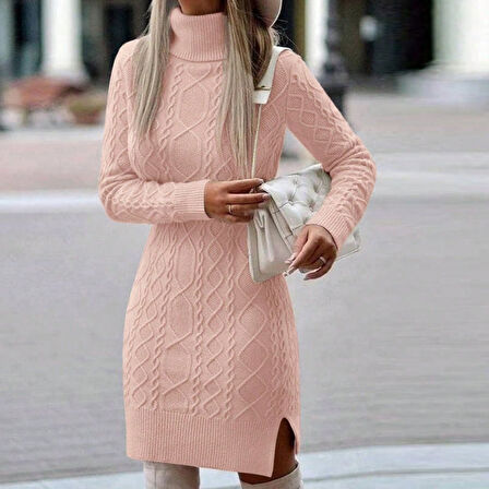 Lucky Life  Yünlü Motifli Midi Boy Triko Elbise