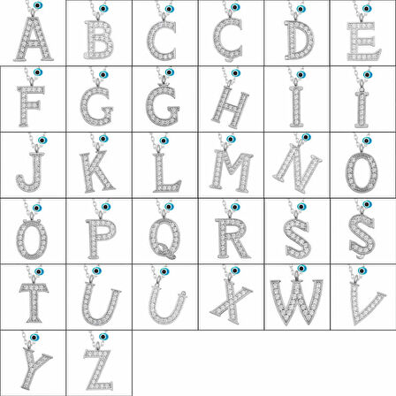 Gümüş Nazar Rodyum K Harfi Kadın Kolye