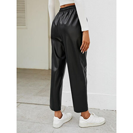 Lucky Life Kadın Yüksel Bel Bağcıklı Deri Pantolon