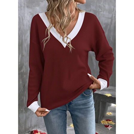 Lucky Life Kadın Uzun Kollu V Yakalı Waffle Bluz