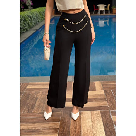 Lucky Life Kadın Beli Zincir Detay Ithal Krep Pantolon