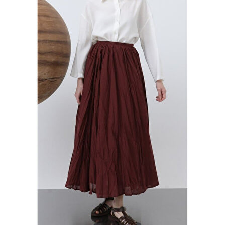 Lucky Life Kadın Yüksek Bel Arkadan Fermuarlı Kırışık Geniş Kesimli Vural Etek