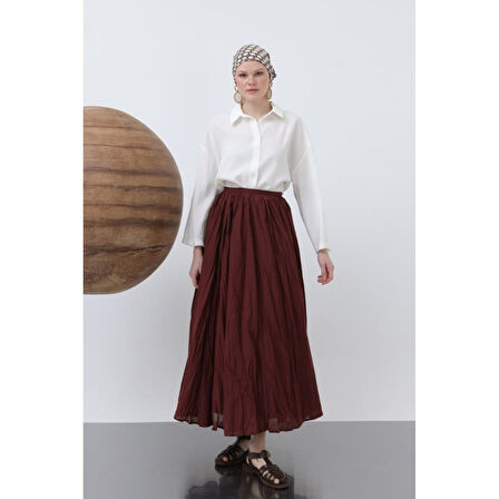 Lucky Life Kadın Yüksek Bel Arkadan Fermuarlı Kırışık Geniş Kesimli Vural Etek