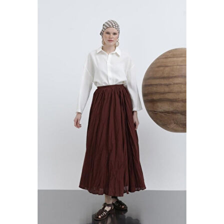 Lucky Life Kadın Yüksek Bel Arkadan Fermuarlı Kırışık Geniş Kesimli Vural Etek