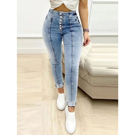 Lucky Life Kadın Yüksek Bel önden Düğmeli Jean Pantolon